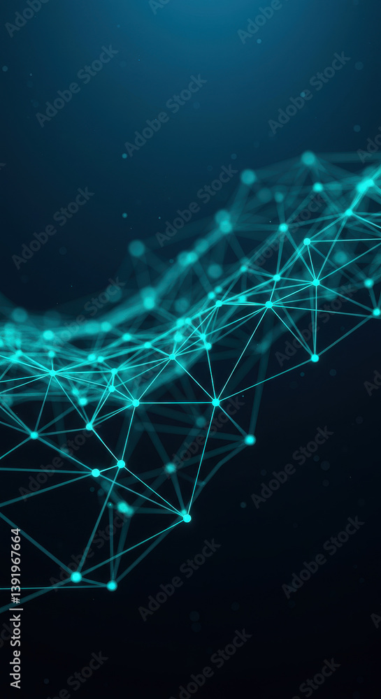 Poster teal connection: abstract network with neon glow | data visualization, plexus, technology, science, 