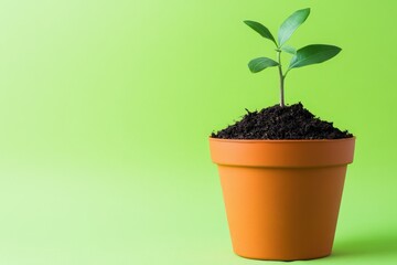 A small green plant growing inside a ceramic pot