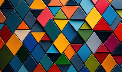 An eye-catching display of triangles and diamonds in vibrant hues create an abstract mosaic pattern.