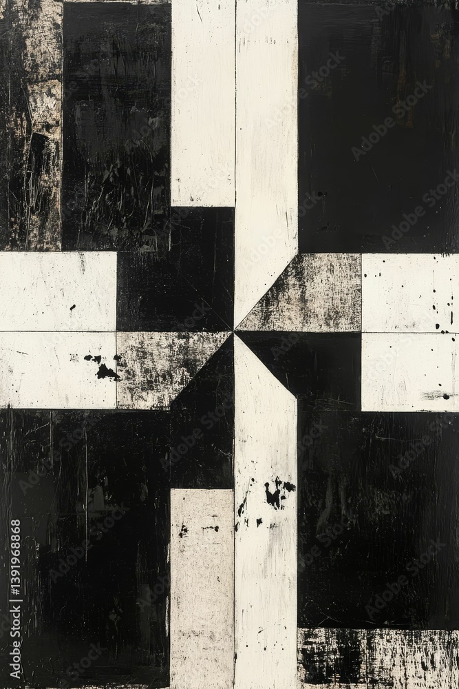 Aufkleber abstract black and white geometric shapes form a cross-like pattern.