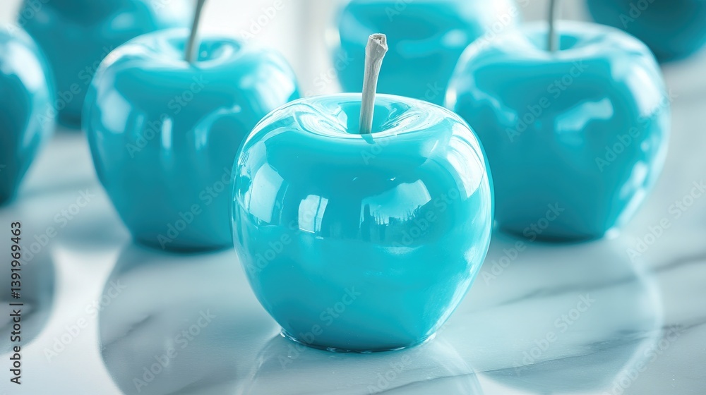 Aufkleber a vibrant display of glossy turquoise candy apples on a polished marble surface, creating a striking