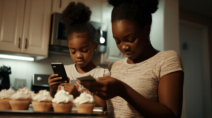 Mother and daughter enjoy quality time in the kitchen while baking delicious cupcakes and sharing moments together