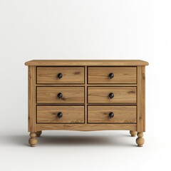 A charming rustic six-drawer wooden dresser boasts a traditional design with elegant black knobs and gently curved legs perfect for a bedroom or living room adding warmth and style