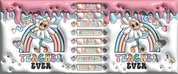 Colorful Illustration of Best Teacher Ever With Inspiring Words