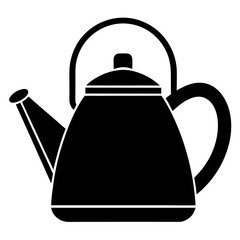 Tea Kettle Silhouette Vector Icon with White Background.