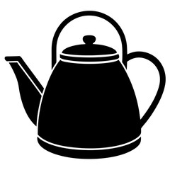 Black Kettle Icon Silhouette Vector on White Background.