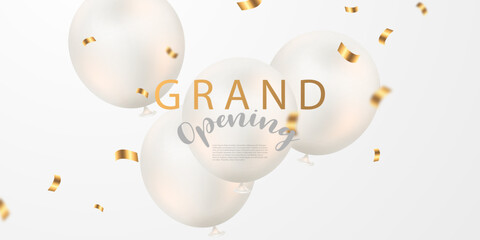 Design your store opening card with ribbon. Beautiful business banner vector illustration.