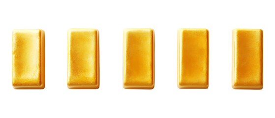 Pack of Gold Bar set of Five Different Poses set Against Transparent Background for Luxury Branding, Investment Marketing, or Financial Design Projects