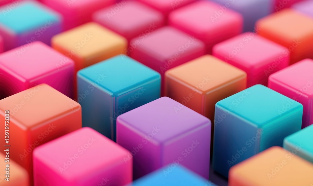 Poster an array of brightly colored 3d cubes creates a cheerful, modern abstract background pattern.