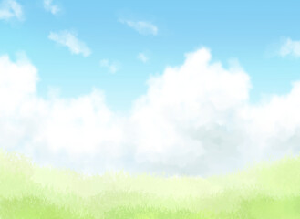草原と青空と雲のある風景