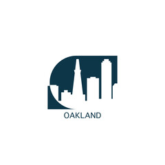 Oakland vector icon with skyline, panoramic view, city shape. USA, California State landmarks logo concept. Blue flat isolated graphic, badge