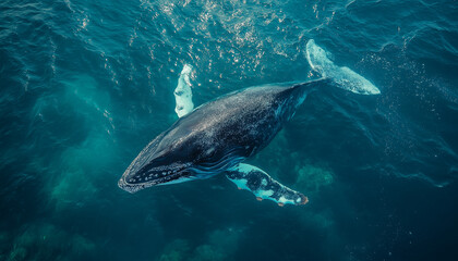 Fototapeta premium Humpback Whale Swimming in the Ocean