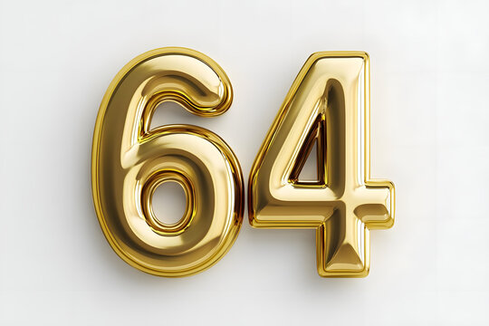 Golden Number Sixty-Four Balloons Shine Brightly