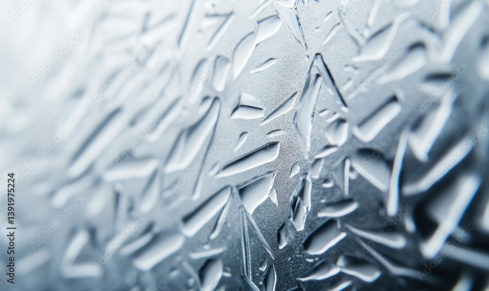 Poster macro shot shows an abstract geometric pattern on a textured blue surface, creating a modern backdro