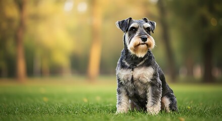Miniature Schnauzer Dog Portrait in Autumn Park