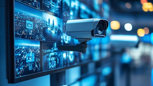 tech enabled security system with digital cctv cameras monitored by guard in control room ensuring safe network surveillance and real time observation