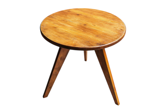 Stylish mid century modern round wooden side table simple design rich warm tones perfect accent isolated on transparent background