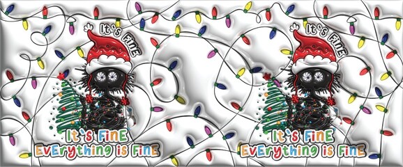 Grumpy Cat with Santa Hat and Christmas Lights Illustration