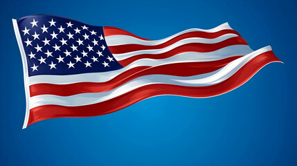 Fototapeta premium Waving American Flag Against Blue Sky. Possible Use Stock photo for patriotic themes