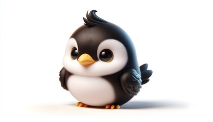 Fototapeta premium A 3D baby maleo bird with yellow facial skin stands on white background