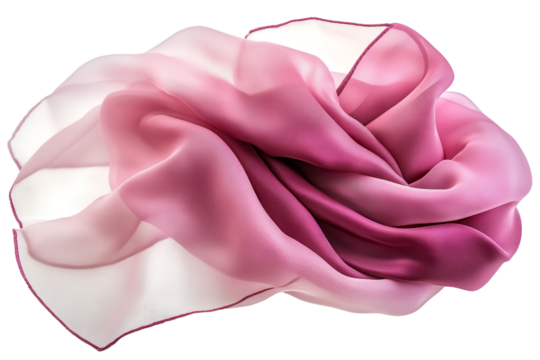 Delicate pink ombre silk scarf elegantly draped soft texture sheer fabric beautiful gradient colors isolated on transparent background