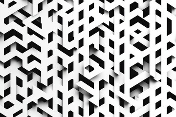 Abstract black white geometric pattern design with layered shapes and contrasting shadows creating a isolated on transparent background