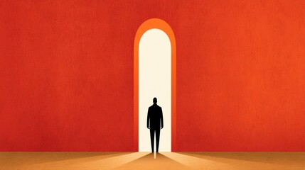 Silhouette of a Person at an Archway in a Red Room