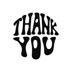 Retro groovy thank you typography in bold black letters on white background