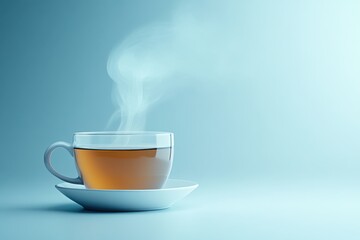 Warm steaming tea in glass cup serene blue background gentle morning light perfect peaceful moment isolated on transparent background