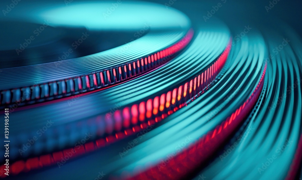 Poster striking teal and red concentric circles create a mesmerizing abstract pattern, ideal for modern bac