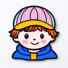 Cute cartoon boy with colorful cap and bright smile, perfect for children's products and playful designs