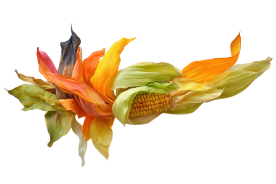 Vibrant autumnal corn husk art piece showcasing the harvest s colors against a white backdrop isolated on transparent background