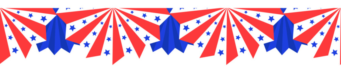 US flag round bunting decoration, isolated vector set for american Independence day celebration Bunting American flags for July 4