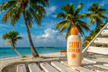 Sunscreen on tropical beach chair