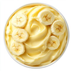 A delectable serving of healthy banana frozen yogurt with bananas, displayed on a clear background