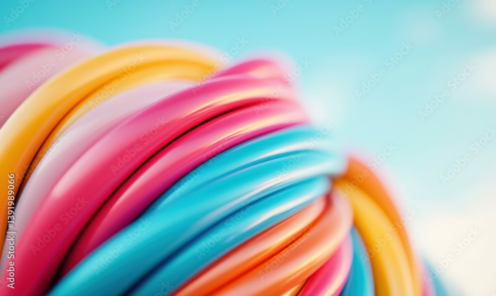 Poster a vibrant tangle of colorful glossy strings creates an abstract and eye-catching visual element.