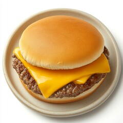 A mouthwatering cheeseburger with lettuce and tomato, showcased on a white background