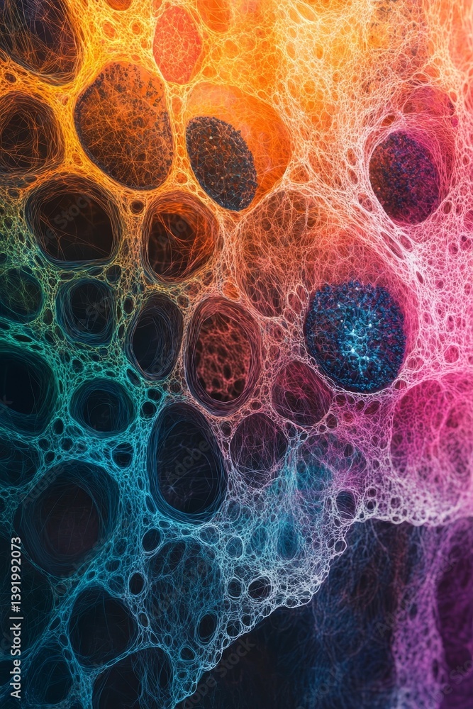 Poster abstract close-up of colorful bubbles with a rainbow gradient effect.