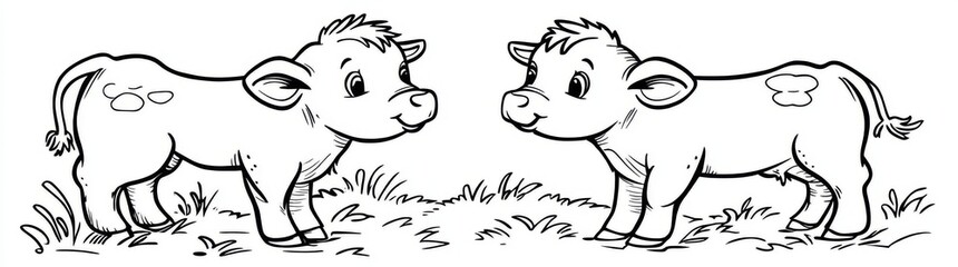 Obraz premium The page showcases an adorable cartoon cow drawing that kids can have fun coloring