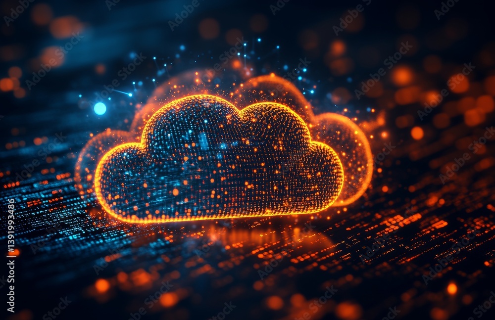 Poster in the cutting-edge tech world, cloud computing, internet data transfer, digital network connections