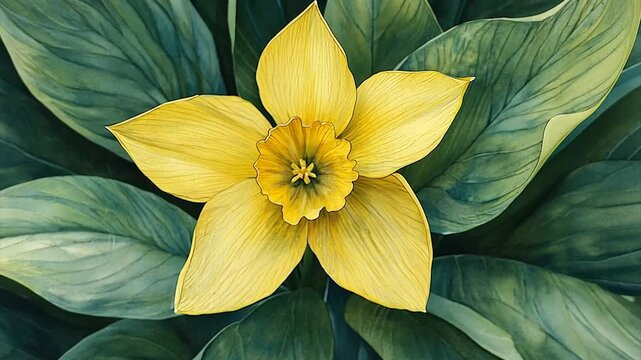 Vibrant yellow flower with lush green foliage