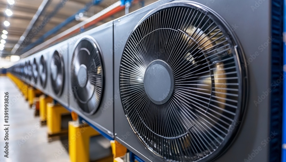 Poster a detailed view of data center fans demonstrates cool airflow, illustrating precise temperature cont