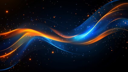 An abstract representation of a tech network with glowing orange and blue dots and lines, depicting artificial intelligence neural networks, machine learning, and cloud computing, highlighting