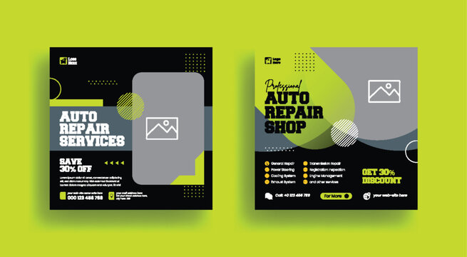 Professional car auto Mechanic social media post, banner, ad editable template for Car repair service, car wash service web banner, car rental services social media flyer or poster design