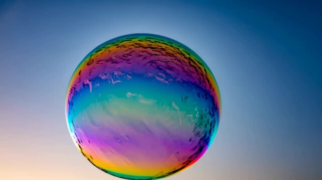 Captivating rise of iridescent bubble against tranquil sky in highresolution slomo