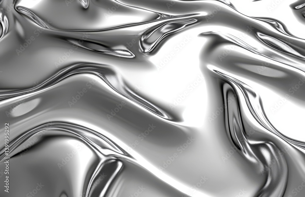 Poster an abstract silver gradient curve with chrome liquid metal waves, isolated on a white background. th