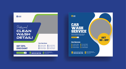 Editable social media post, banner, ad template for auto repair services shop, car wash, or car rental service. suitable for a social media square flyer or poster template design