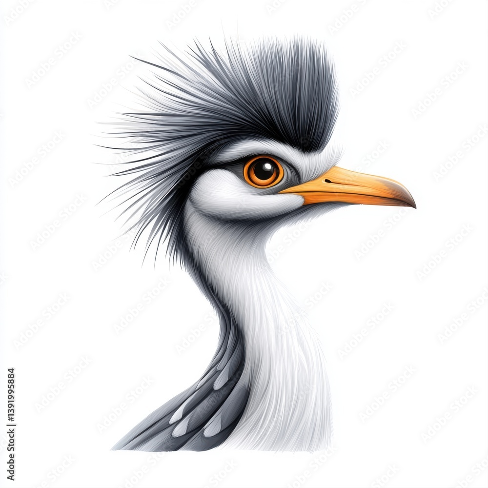 Poster elegant bird with unique crest and distinctive eye detail in artistic style on a white background