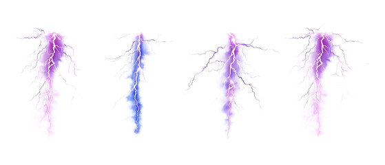 Fototapeta premium Pack of Lighting Bolt set of Five Different Poses set Against Transparent Background for Weather, Nature, or Stormy Environment Promotion Projects
