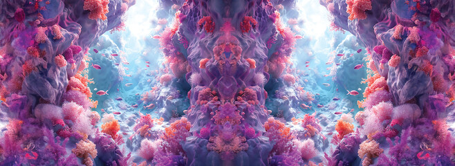 Underwater Dreamscape with Colorful Fish and Ethereal Coral Blooms